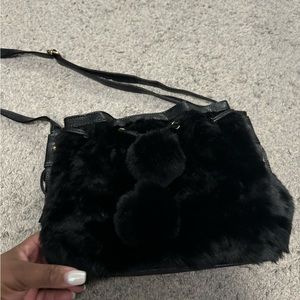 Faux fur black cross body bag